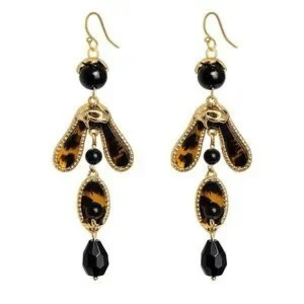 Elegant Gold and Black Dangle Earrings ??????